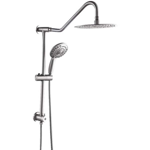 LORDEAR 5-Spray Patterns 10 in. Wall Mount Dual Shower Heads with Adjustable Slide Bar and Handheld in Brushed Nickel