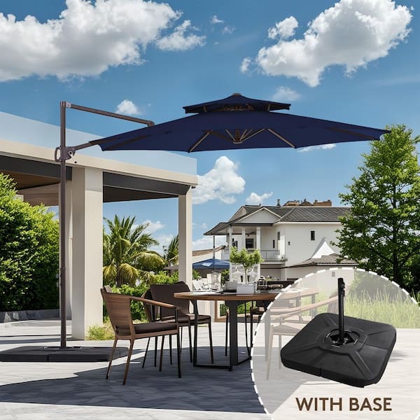 JEAREY 10 ft. Outdoor Patio Cantilever Umbrella with Weighted Base in Navy