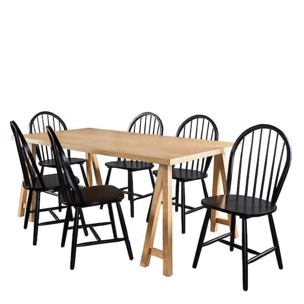 Noble House Ansley Natural Oak and Black Dining Set (7-Piece)