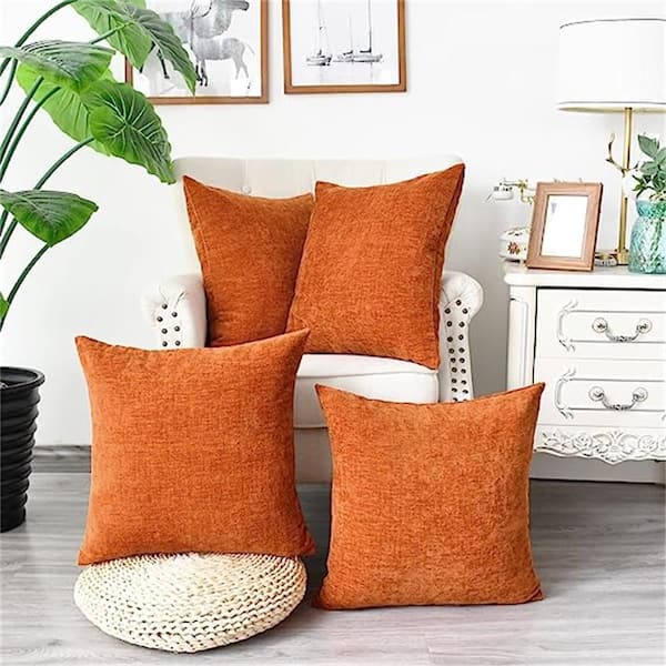 Outdoor Cozy Throw Pillow Covers Cases for Couch Sofa Home Decoration Solid  Dyed Soft Chenille Gold (4-Pack) B0C1MQY29B - The Home Depot