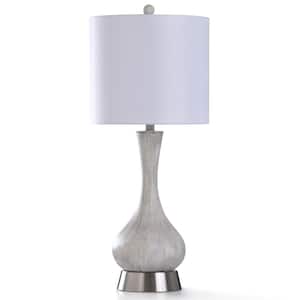 Chrystal 31 in. Aged Egg Shell Painted Body with Brushed Steel Base Bedside Lamp