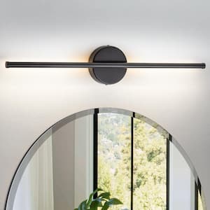 Byers 23.6 in. 1-Light Black Linear Dimmable Wall Sconce 3000K Warm Light LED Bathroom Vanity Light with Round Backplate