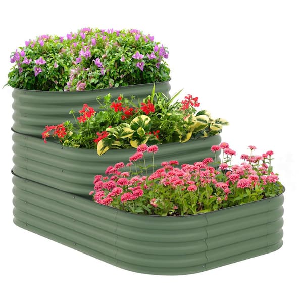 Jushua 62.25 in. x 43 in. x 32.25 in. Galvanized Steel Raised Garden Bed Kit, 3 Combining Planter Boxes with Open Bottom, Green