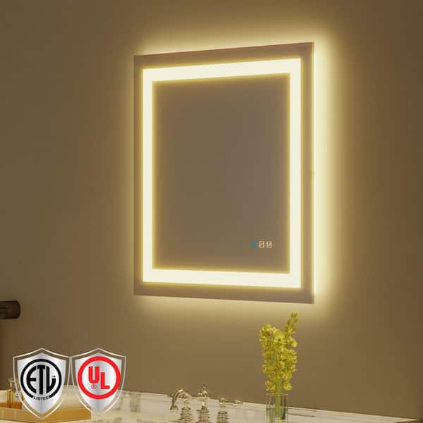 30 in. W x 30 in. H Rectangular Frameless Anti-Fog LED Light Wall Bathroom Vanity Mirror with Backlit and Front Light