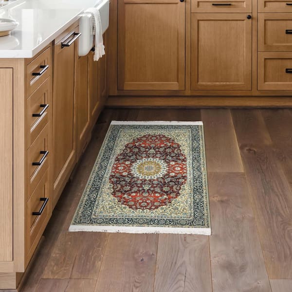 Ottomanson Machine Washable Non-Slip Traditional Red Area Rug for Kitchen,  Bathroom, Entryway Rug