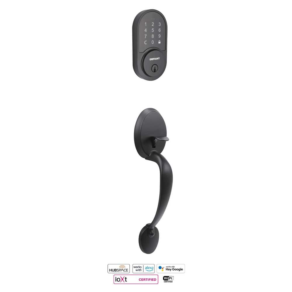 Defiant Wilmington Matte Black Door Handleset with Round Smart Hubspace WiFi  Deadbolt and Hartford Interior Knob 32HY7X9GZB The Home Depot