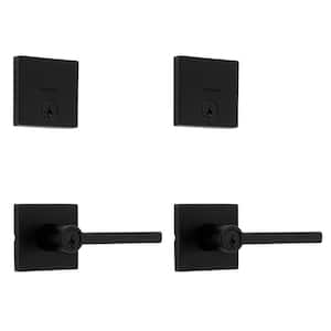 Halifax Matte Black Keyed Entry Square Door Handle Project Pack Featuring SmartKey Security