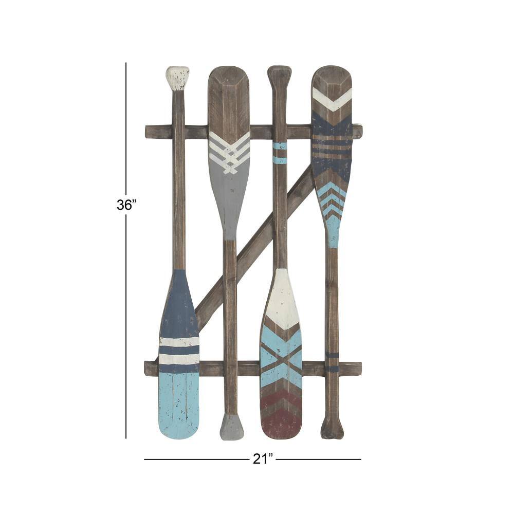 Brown and Blue Fir Wood Canoe Oar Wall Decor