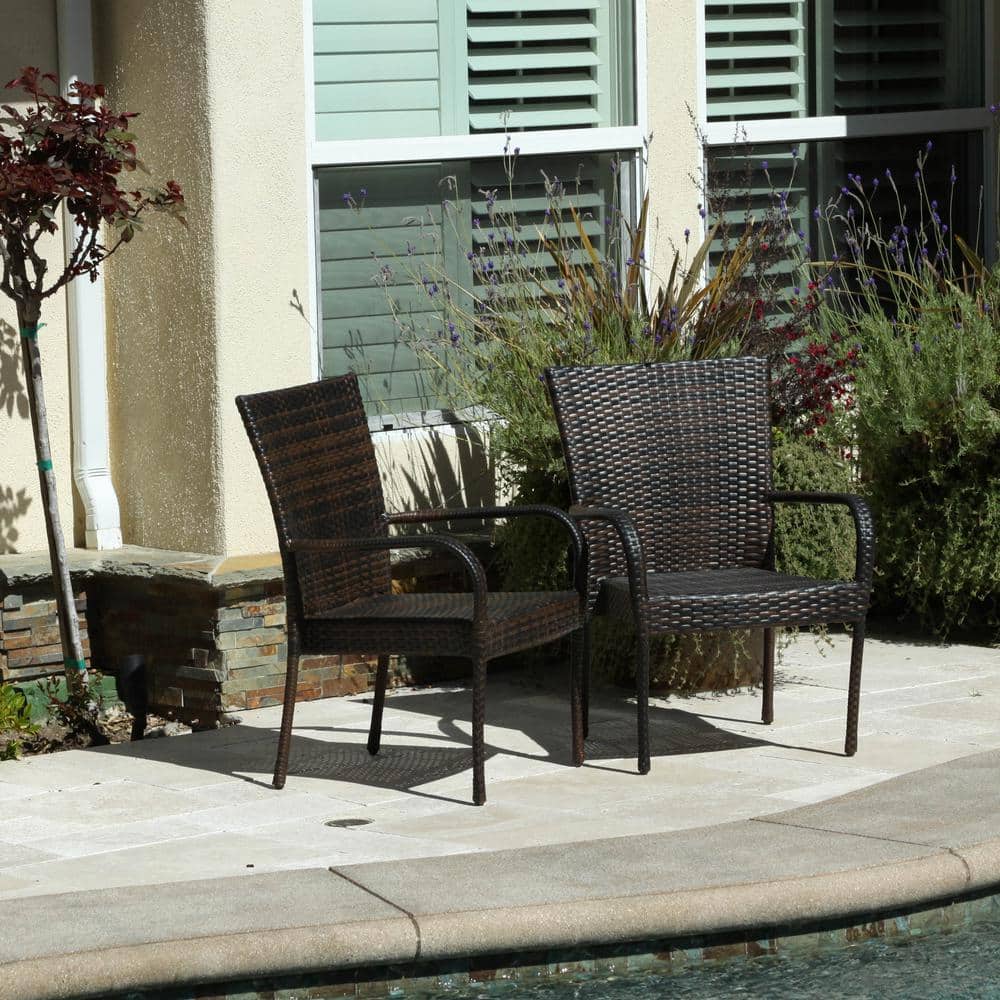 Gray Woven Rattan Stackable Outdoor Dining Chairs, Set of 2
