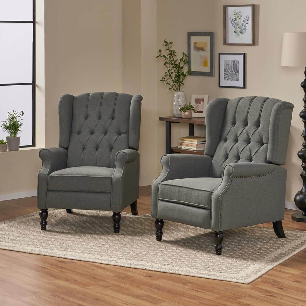 Handcrafted Brown Faux Leather Wingback Recliner Pair