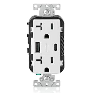 20 Amp Tamper Resistant Duplex Outlet with Type A and Type-C USB Chargers, White