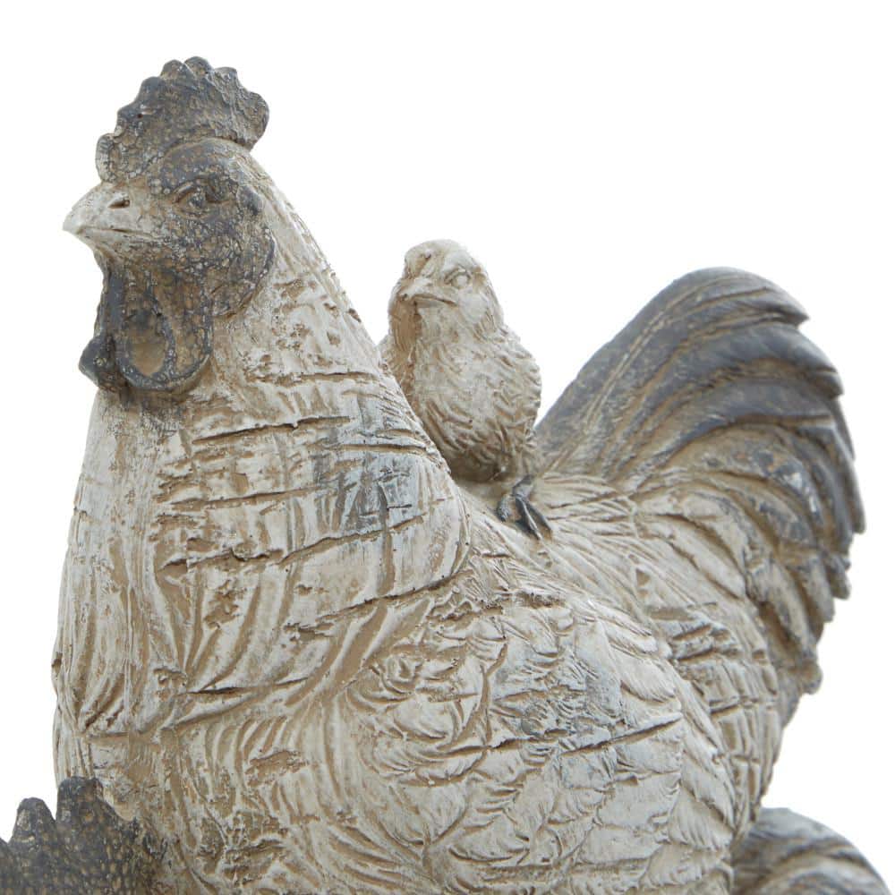 White and Brown Resin Rooster Statue with Chick