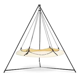 6 ft. Portable Circular Family Hammock Bed with Stand in Cream and Black