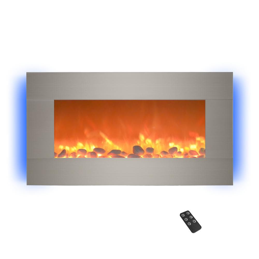 Northwest 30.5 in. Wall Mount Electric Fireplace with LED Backlights in Silver