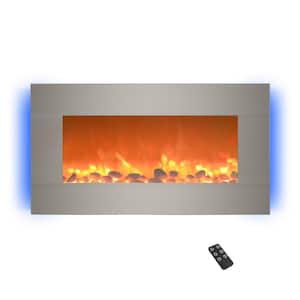 30.5 in. Wall Mount Electric Fireplace with LED Backlights in Silver