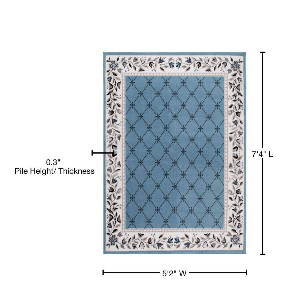 Aydin Blue and Ivory Synthetic Traditional Area Rug