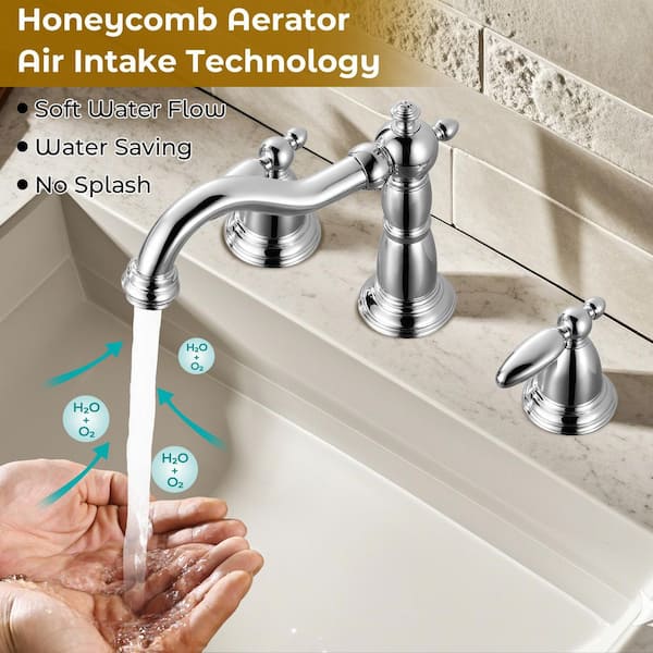 Double handles 8 in. Widespread Bathroom Faucet 3-Hole Bathroom Sink Faucet in Polished Chrome