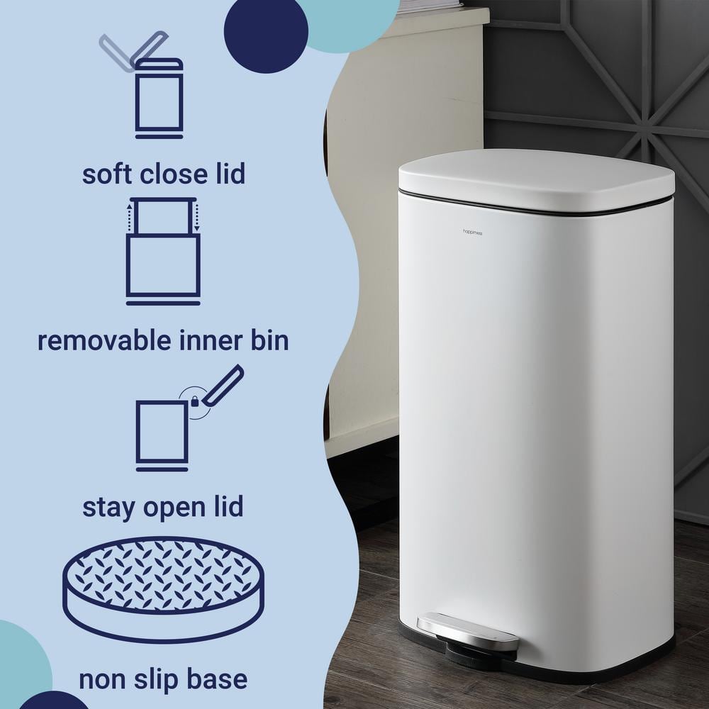 Curtis 8-Gallon White Stainless Steel Step-Open Trash Can