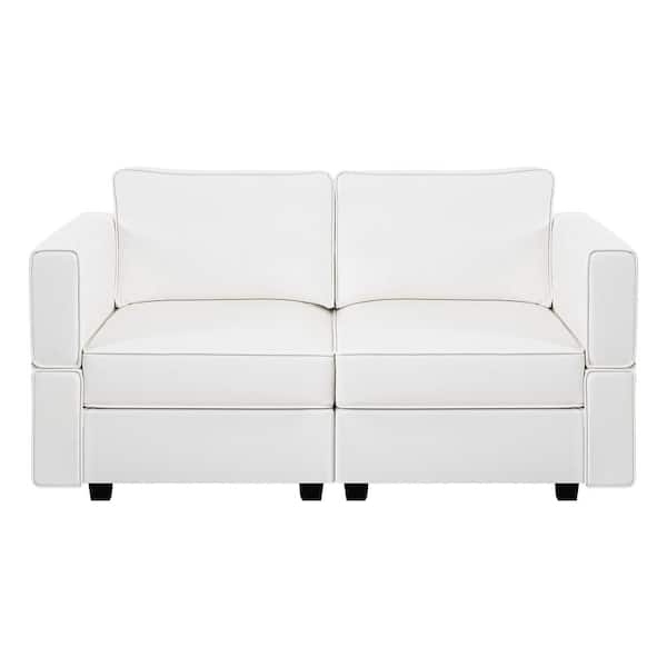 HOMESTOCK 61.02 in. W Faux Leather Loveseat Streamlined Comfort for Your Sectional Sofa in White