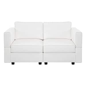 61.02 in. W White Faux Leather 1 Piece Loveseat with Storage 2 Seater Love seats for Small Spaces