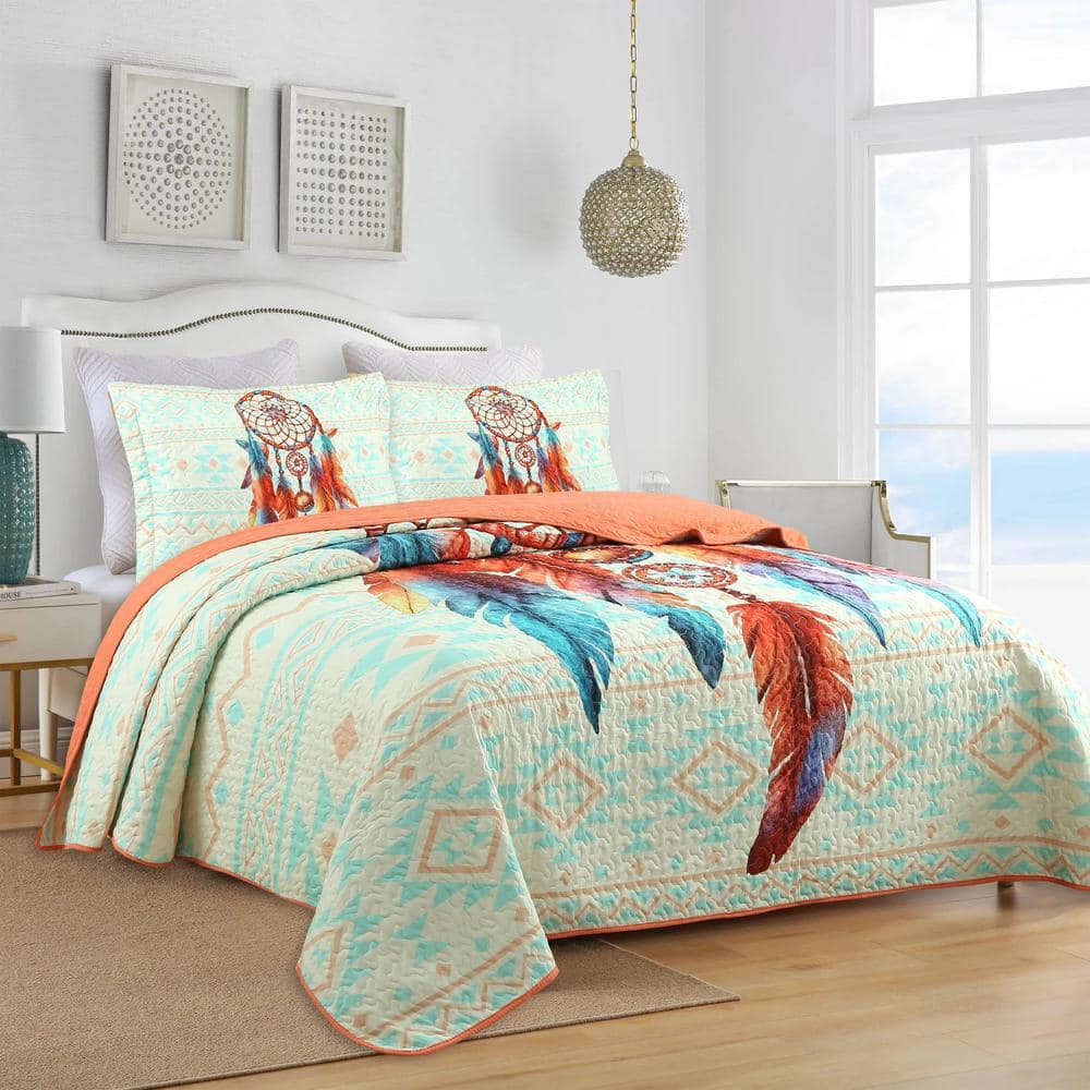 King Size Multicolor Polyester Dreamcatcher Quilt Set