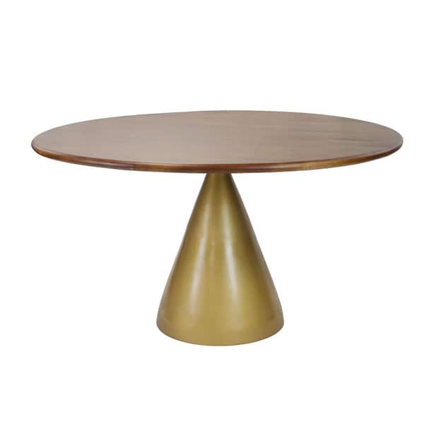Carolina Chair and Table Gio 54 in. Elm Stain Round Wood Top with Gold Cast Aluminum Pedestal Base Dining Table