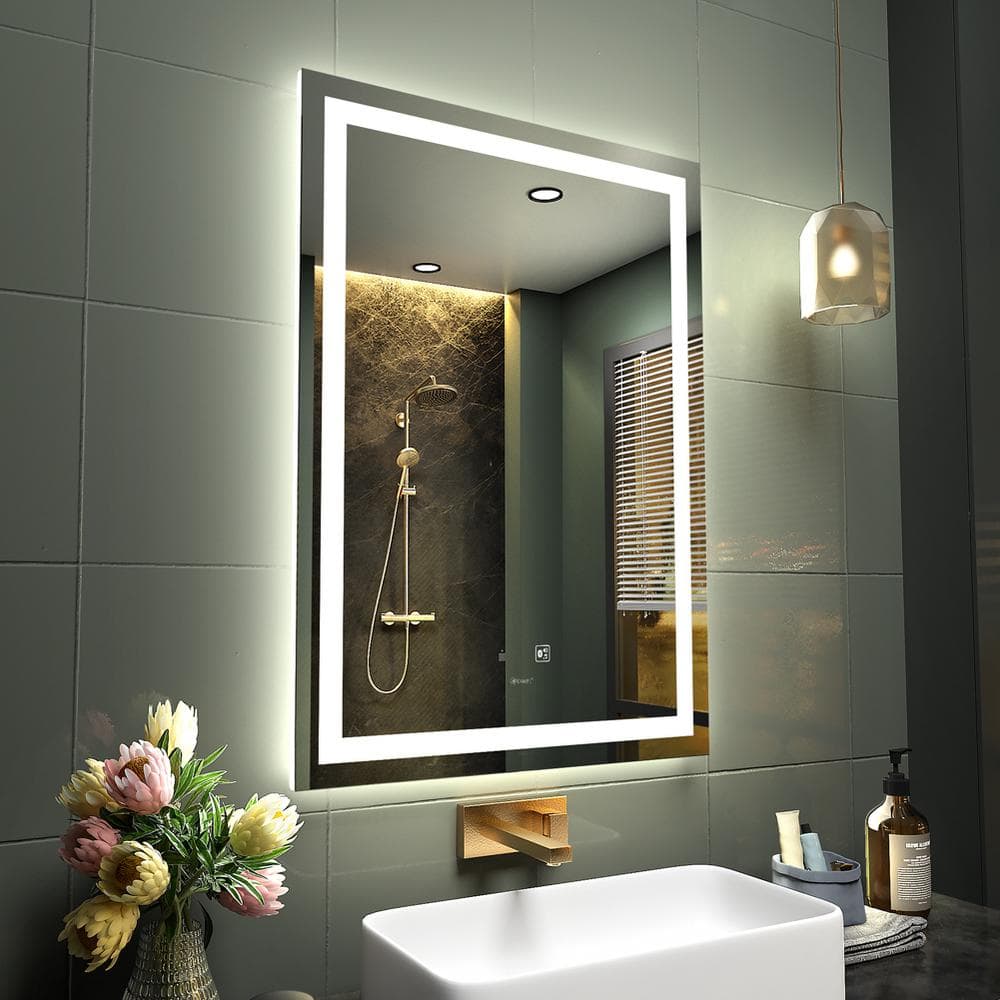 28 in. W x 20 in. H Large Rectangular Frameless Anti-Fog Move Sensor Blueto