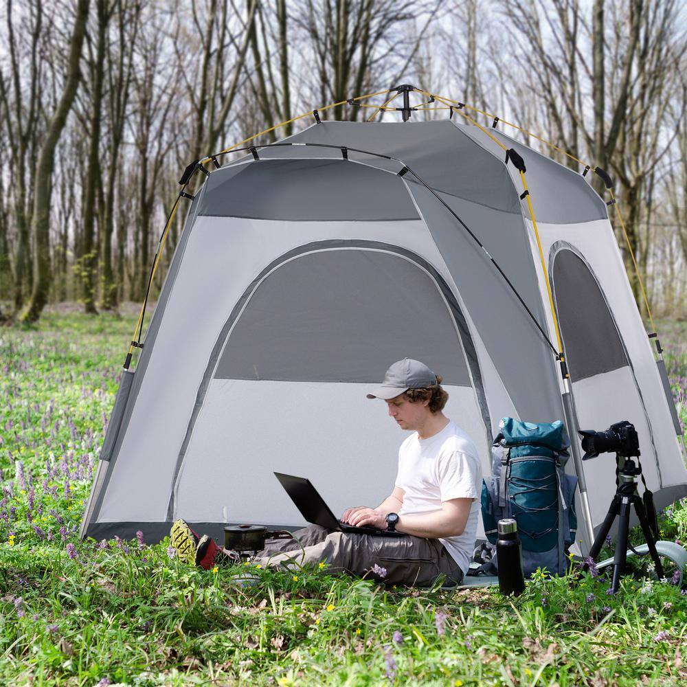 Gray Three Season 4 Person Camping Tent with Carry Bag