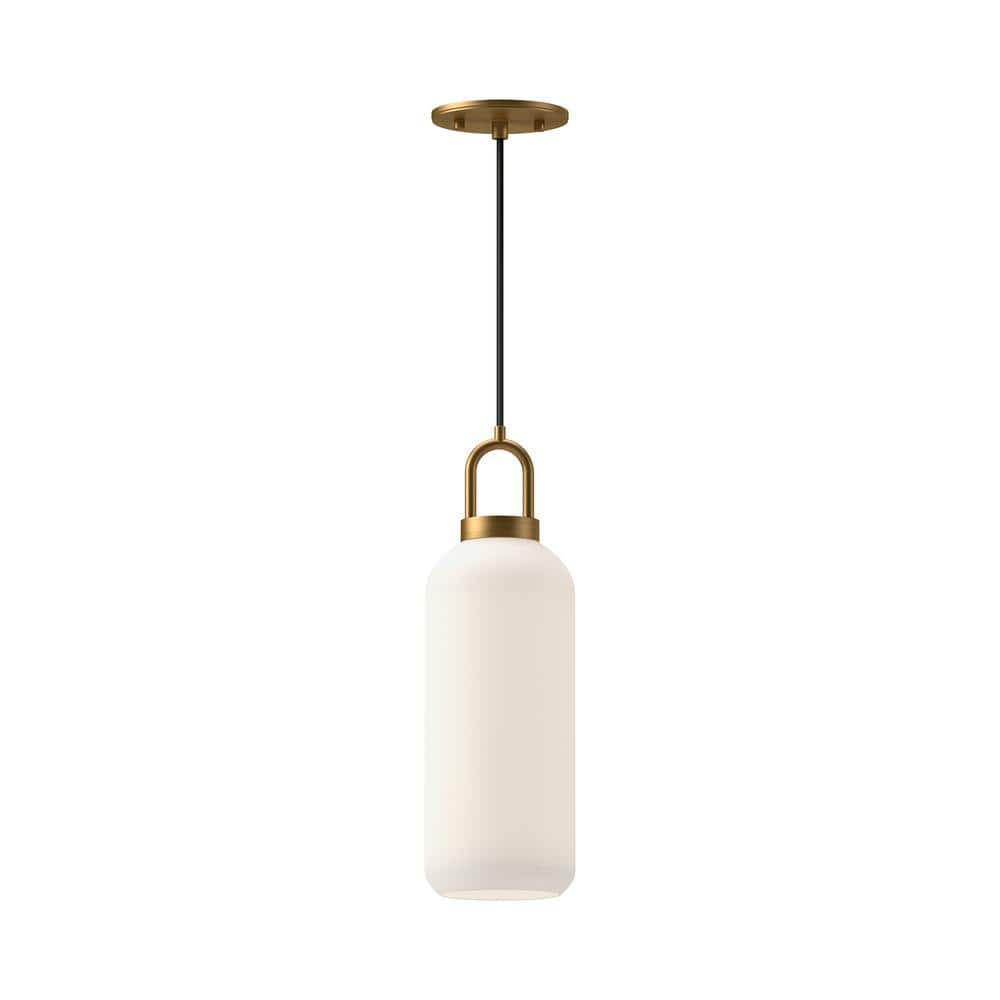 Soji 5 in. 1 Light 60-Watt Aged Gold/Opal Matte Glass Pendant Light price history on PriceWatchPro