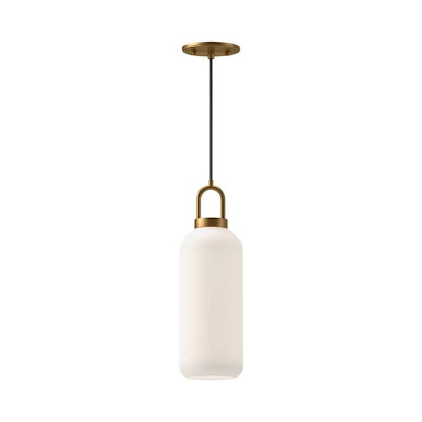 ALORA MOOD Soji 5 in. 1 Light 60-Watt Aged Gold/Opal Matte Glass Pendant Light