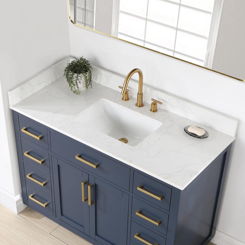 Gavino 48" Royal Blue Wood Vanity with Stone Top and Mirror