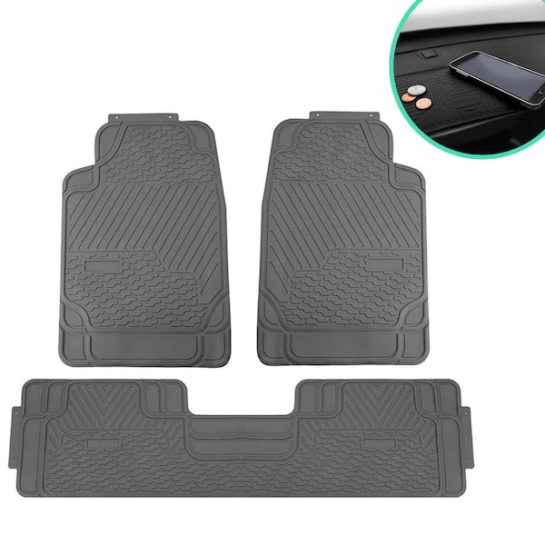 FH Group Gray 3-Piece Heavy Duty Rubber Liners ClimaProof Trimmable Car Floor Mats - Full Set