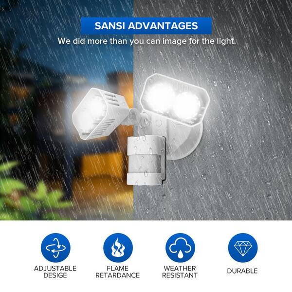 SANSI - 18-Watt White Motion Activated Outdoor Integrated LED Flood Light