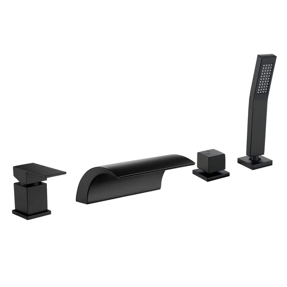 Ami Single Handle Deck-Mount Roman Tub Faucet with Handshower and Waterfall Spout in Matte Black -  Miscool, TFSMDH101720B