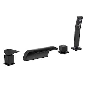 Ami Single Handle Deck-Mount Roman Tub Faucet with Handshower and Waterfall Spout in Matte Black