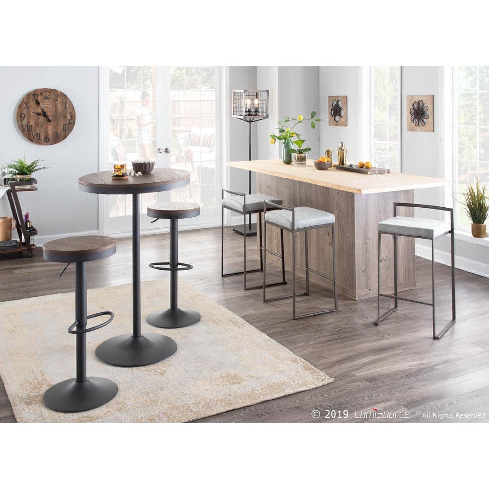 Dakota Adjustable Swivel Barstools in Brown and Grey Wood and Metal