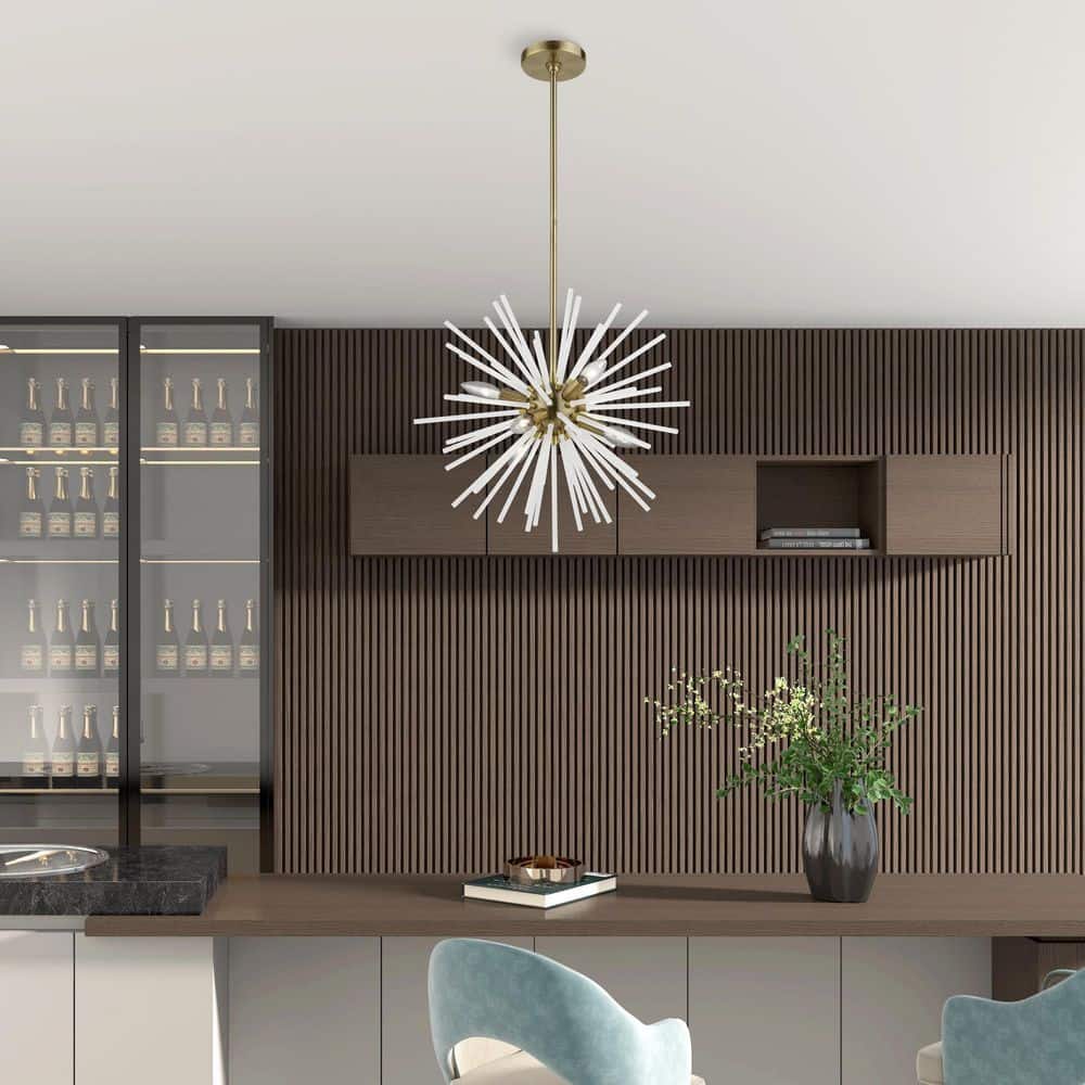 Uptown Antique Brass 6-Light Pendant with Acid Etched Rods