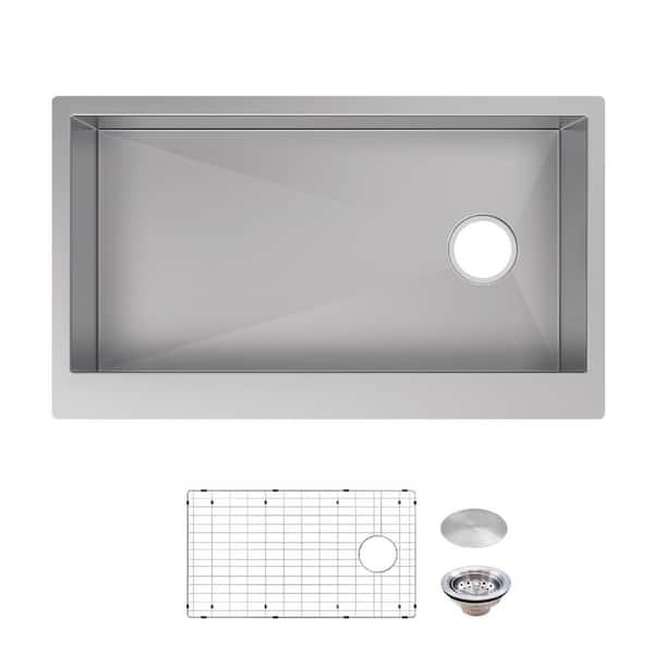 Glacier Bay Professional 36 in. Farmhouse/Apron-Front Single Bowl 16 Gauge Stainless Steel Kitchen Sink with Accessories