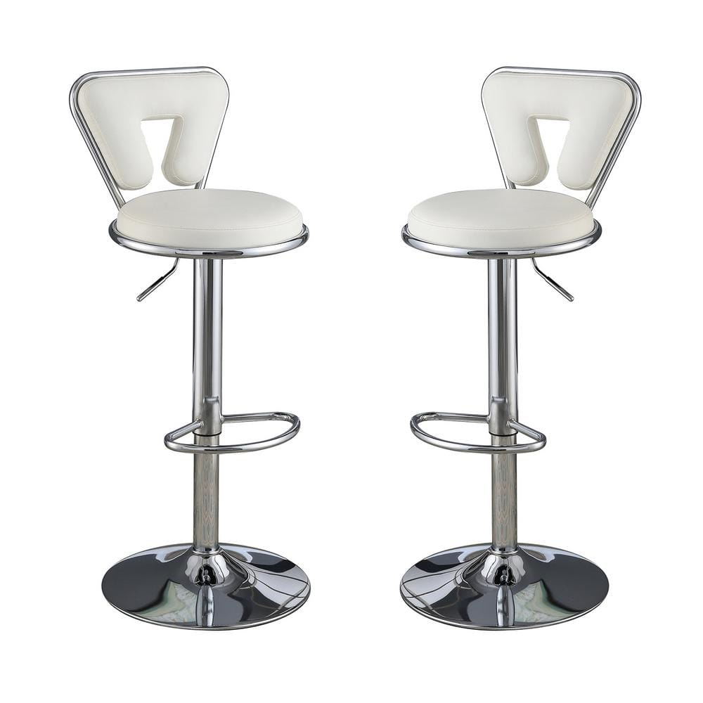 34 in. White, Mid-Back, Chrome Metal Bar Stool with Faux Leather Padded Sea