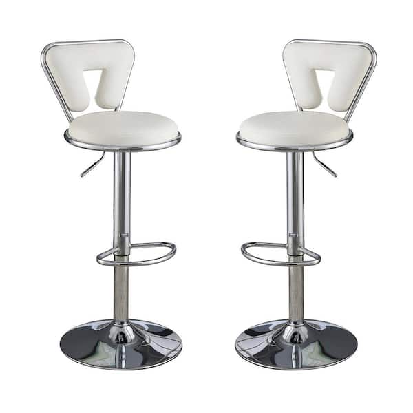 SIMPLE RELAX 34 in. White, Mid-Back, Chrome Metal Bar Stool with Faux Leather Padded Seat, Set of 2