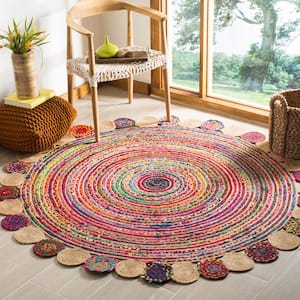 4x4 FT Round SET OF 2 PCSJute Antique Bohemian Reversible Round Braided Vintage Area Hand Rug Handmade Indian Natural Mat Decor Rugs Carpet