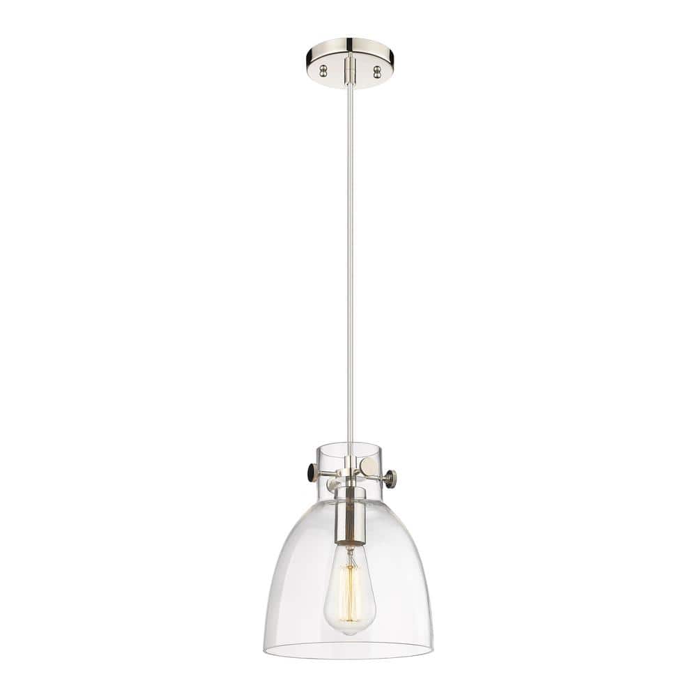 Newton Bell 100-Watt 1 Light Polished Nickel Shaded Pendant Light with Clear glass Clear Glass Shade price history on PriceWatchPro
