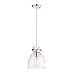 Newton Bell 100-Watt 1 Light Polished Nickel Shaded Pendant Light with Clear glass Clear Glass Shade
