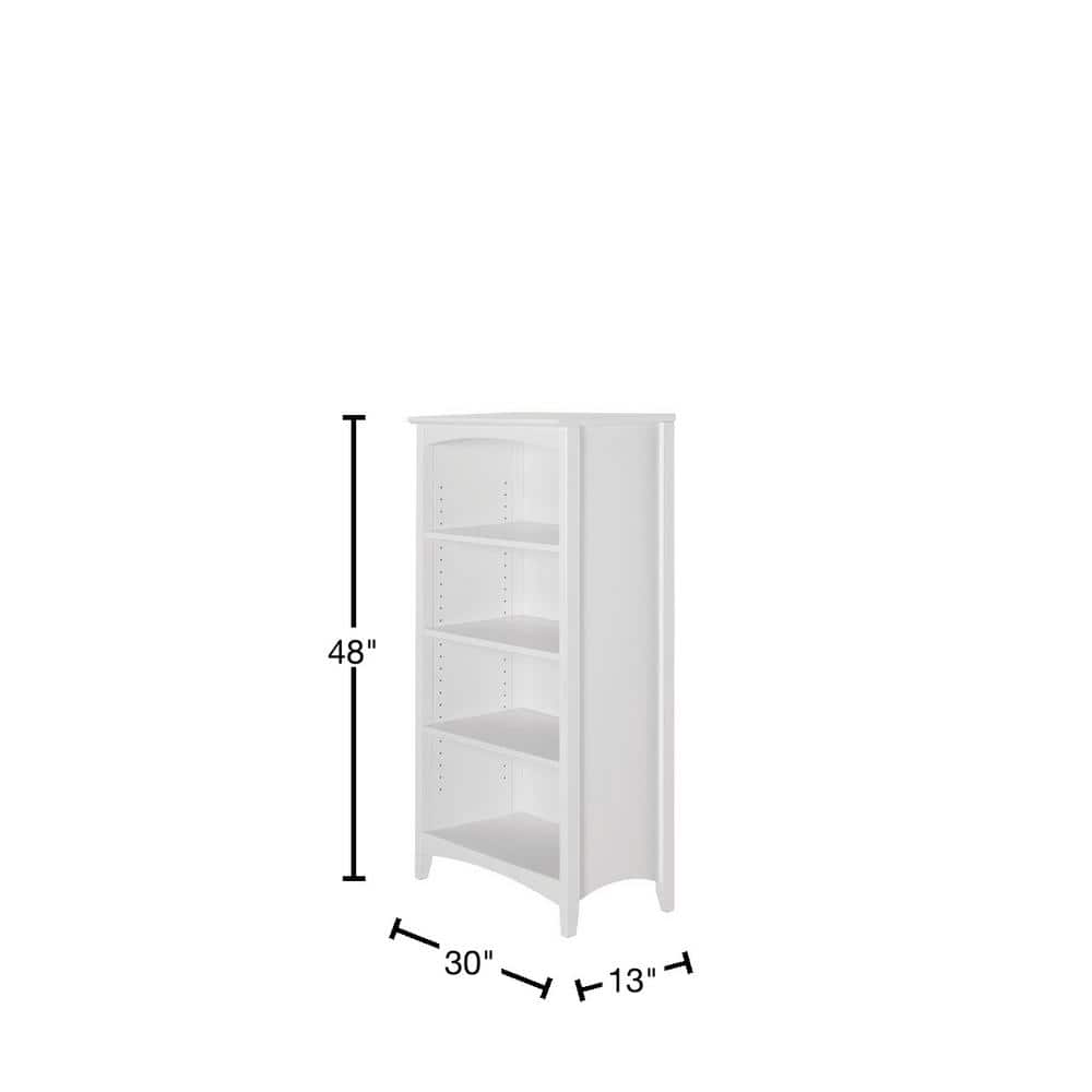 White Solid Pine Adjustable Shaker Style Bookcase, 48"