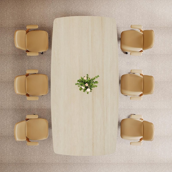 79 in. Rectangular Sintered Stone Conference Desk with Solid Wood Legs, 6.5 ft. Meeting Table Seats 6-8 Office Seminar