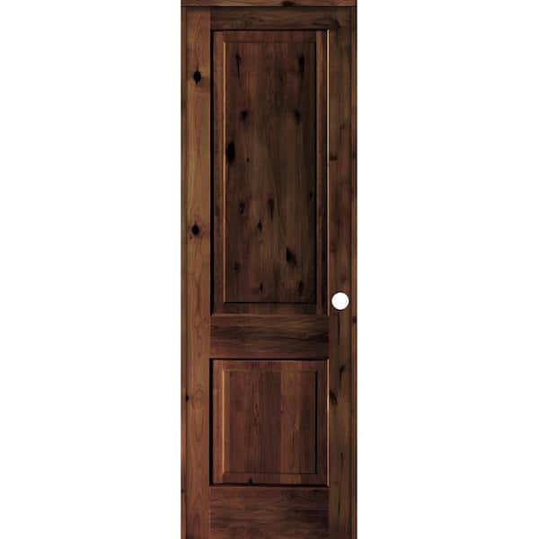 Krosswood Doors 30 in. x 96 in. Rustic Knotty Alder 2-Panel Left Hand Red Mahogany Stain Wood Single Prehung Interior Door