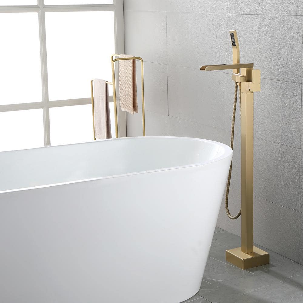 Gold Freestanding Floor Mount Tub Faucet with Hand Shower