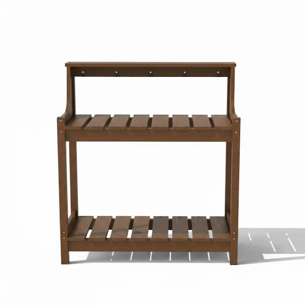 37 x 43 in. Brown HDPE Garden Potting Bench, All-Weather Outdoor Potting Table for Patio