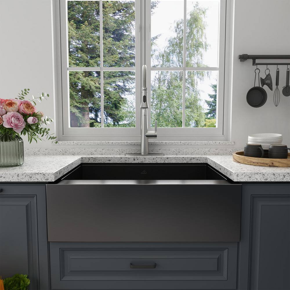 30" Black Stainless Steel Single Bowl Farmhouse Kitchen Sink
