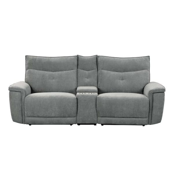 EVERGLADE HOME Marta 92.5 in. W Flared Arm Polyester Straight Double Reclining Loveseat with Console and Headrests in Dark Gray